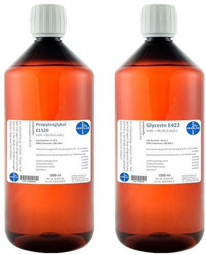 1000 ml Glycerin 99,5% + 1000 ml Propylenglykol 99,5% I Zur Herstellung von Cremes, Lotionen, Gels, Balsam I HERRLAN-Qualität I Made in Germany