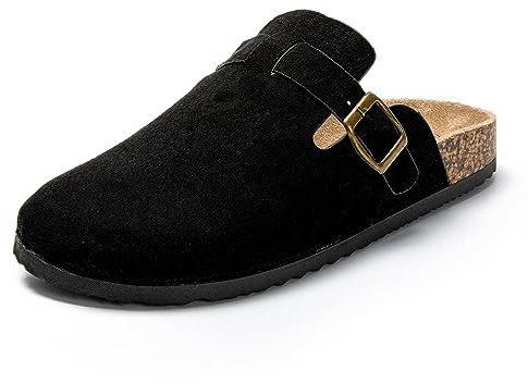 JOMIX Sabot Uomo Eleganti Eco-Pelle Scamosciata Ciabatte Casa Sughero Punta Chiusa Zoccoli Invernali Pantofole Estive Comode MU8676-1 (Nero, 42)