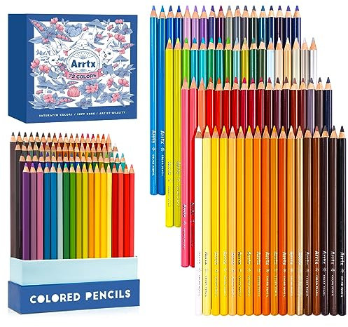 Arrtx Juego de 72 Lápices de Colores | Lápices de Colores de Núcleo Suave Para Adultos y Artistas que Dibujan, Dibujo, Mezcla, Sombreado, Pintura de Bocetos, Lápices de Colorear Profesionales