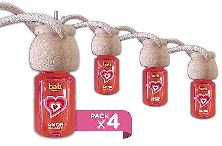 Bali fragancias Pack de 4 Ambientadores de coche AMOR 6 ml 0% alcohol, absorbe el mal olor de tu vehículo