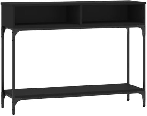 vidaXL Modern Console Table in Black - Engineered Wood and Metal Frame with Storage Compartments and Shelf for Hallway and Living Room