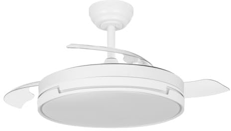 Abrila - Ventilador DC PAPIRO | Color Blanco con tres Aspas Desplegables | 6 Velocidades Ajustables | 3 Temperaturas de Luz | con Temporizador y Mando a Distancia Incluido