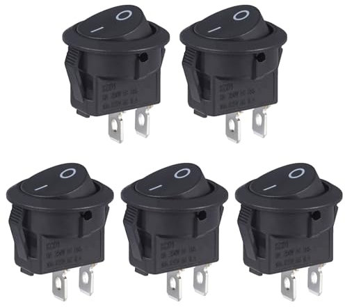 VEXUNGA Wippschalter Kippschalter 2 Polig Rund Schalter 6A 250V AC 10A 125V 2 Klemmen 2 Position Ein/Aus Schwarz Einbauschalter Selbsthemmung Quadratisch Runde Für Auto Boot (5 Stück)