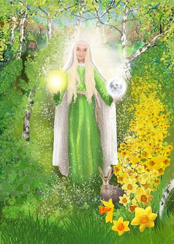 Ostara – Oster-Grußkarten mit Naturmotiv, 3 Stück, blanko, A5, mit heidnischer Göttin am Sabbat