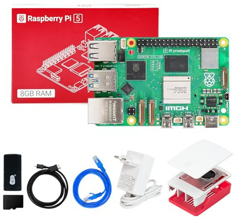 Yahboom Raspberry Pi 5 8GB Development Kit, Pi5 case,Pi5 Official Power Adapter Cortex-A76 CPU Suitable for AI Robot Programming (8GB-Official Case Kit)