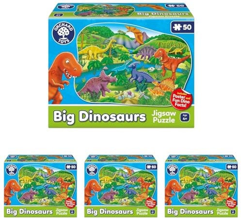 Orchard Toys Big Dinosaurs Jigsaw Puzzle for Kids, Large Floor Puzzle, 50-Piece Puzzle, Educational Toy for Toddlers and Age 4+ Makes a Great Animal or Dinosaur Gifts for Boys and Girls (Pack of 4)