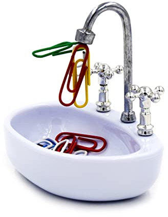 Ceative Waschtisch-Büroklammern Halter mit 15x Büroklammern Magnetik für Zuhause Schule Büro Puppenhaus Badezimmer Möbel Waschbecken Puppenhaus Clips Halter für Büro Schule Weiß Waschbecken Design