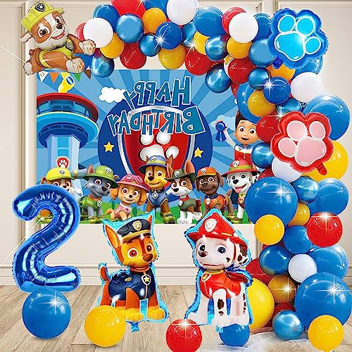 67 Stück Paw Geburtstagsdeko, Pat Geburtstag Dekoration Set, Foto Hintergrund, Paw Deko Kindergeburtstag, Folienballon, Latex Luftballons, für Kinder Party Supplies