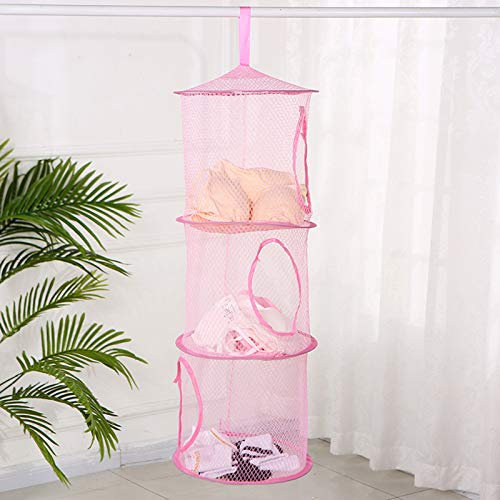 3 Stufe Hängender Speicherkorb Faltbare Aufbewahrungsnetze Mesh Aufbewahrungstasche zum Aufhängen, Netz Hängeregal Hängeorganizer Hängende Aufbewahrung Organizer für Spielzeug, Kleidung (Rosa)