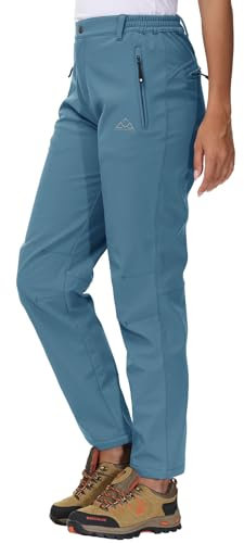 YSENTO Damen Softshellhose Winter Wanderhose Skihose wasserdichte Warm Gefüttert Thermohose Outdoorhose Trekkinghose(Grau Blau,XS)