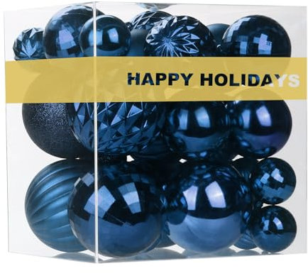 Adornos de Navidad azul marino – Decoraciones de árbol de Navidad, bolas colgantes inastillables para cumpleaños, boda, vacaciones, juego de 36 piezas, varios tamaños (1.6 pulgadas, 2.5 pulgadas, 3.2