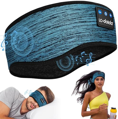 LC-dolida Schlafkopfhörer Bluetooth 5.4, Schlaf Stirnband Kopfhörer Headband Schlafmaske, Sportskopfhörer Musik schlafen Stirnband für Sport Training, Joggen, Yoga, Reisen