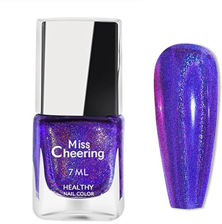 Purple Holographic Nail Varnish - Blue-Purple Chrome with Quick Dry Shimmer - Iridescent Glitter Laser Finish for Long Lasting Home Nail Art