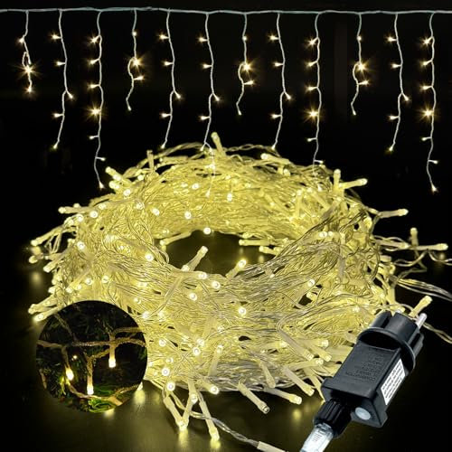KINREECELL LED Eisregen Lichterkette Außen, 10m 400LED Eiszapfenlichter mit Timer, 8 Modi, IP44 wasserdicht, netzbetrieben, Geeignet für Weihnachten, Dachränder, Dachrinnen, Balkone, Terrassen