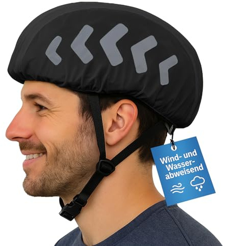 FLEXEO Universal Fahrradhelm Regenschutz mit Reflektoren, Wasser und Windabweisender Regenüberzug für Fahrradhelme, Fahrradhelmüberzug, Regenhaube für Helme, Gelb (Schwarz)