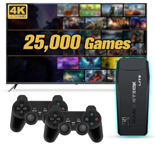 Retro Tv Video Games Console: 4K Retro Video Games Console USB Plug in TV with 64G Card - Plug & Play Retro Game Console with Dual Wireless Controllers, 20000+ Classic Games