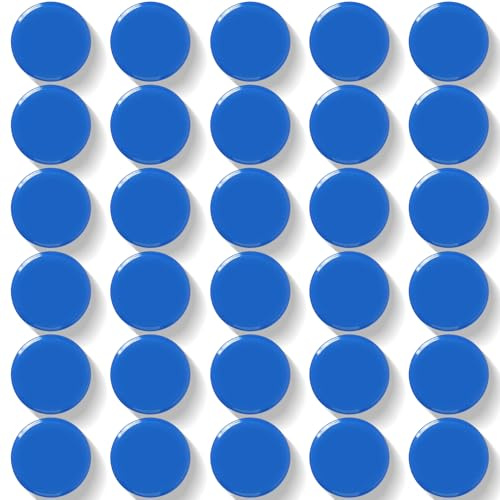 QOJOPU 30 Stück Starke Magnete für Magnettafel & Whiteboard – Rund Kühlschrankmagnete, Dekorative Magnete Kleine für Pinnwand, Schule, Office - Mini Magneten Starker Halt für Fotos, Notizen (Blau)