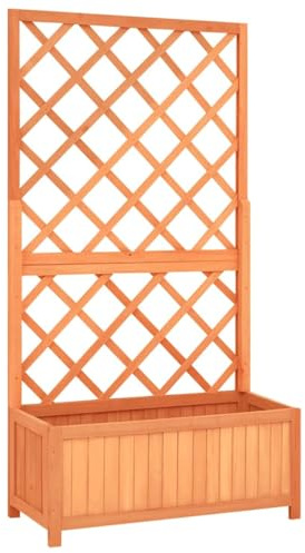 Myheimly Tannenholz Massiv Garten Spalier mit Blumenkasten Gartenspalier Rankgitter Rankhilfe Pflanzkasten Blumenkübel Braun,70 x 30 x 135 cm