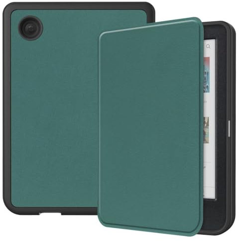 SATURCASE Coque pour Kobo Clara Color/Clara BW 6 pouces, PU Cuir Silicone Flip Folio Ultra Mince Légère Housse de Protection avec Fonction de Veille/Réveil Automatique (Vert)