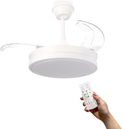 M mimotec - Ventilador de Techo con luz LED White Thor, con mando a distancia, Motor DC, 6 velocidades, Silencioso, Aspas retráctiles, función verano-invierno, temporizador, luz CCT regulable. LM8821