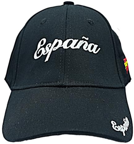 Genérico Gorra Estilo España con Bandera Lateral – Ajustable – Unisex – 5 Colores – Material Acrílico (FR/ES, Letras, Talla única, Negro)