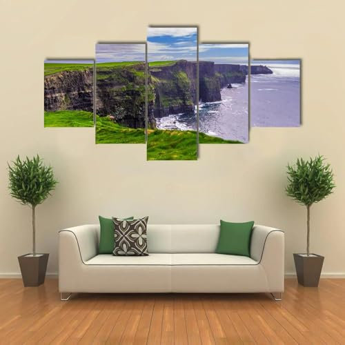 QYYAMDEQ Leinwandbilder Wohnzimmer 5 Pieces Klippen von Moher Irland Kunstdruck auf leinwand Bilder Deko Kunstdrucke 5 Teilig Moderne Wanddeko(Kein Rahmen)