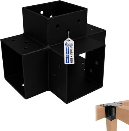 GeZu Impex Post Connector K 81 x 81 mm | Powder Coated Black Pergola 4 Way Right Angle Corner Connector Pavilion DIY Woodworks Bracket