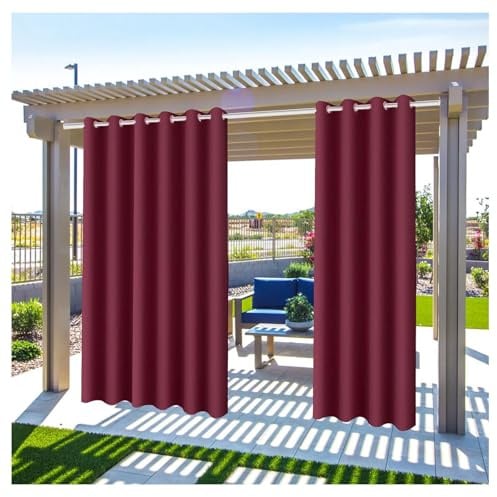 Outdoor Gardinen wetterfest 1 Stück 212 * 182cm（B*H）, Outdoorvorhänge Sonnnenschutz und Sichtschutz, Outdoor Vorhang mit Ösen Winddicht Blickdicht für Garten Patio Terrasse Pavilion Balkon