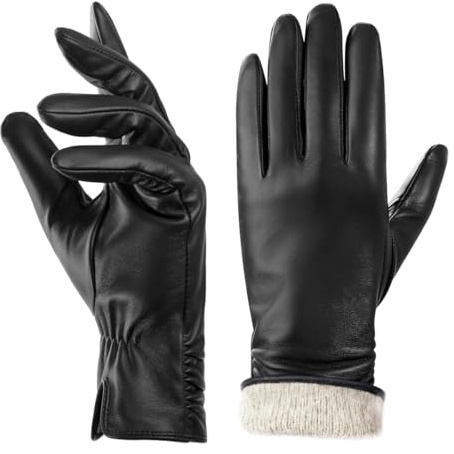 Damen Winter Lederhandschuhe Warme Kaschmirhandschuhe Touchscreen-Funktion | Autofahrerhandschuhe, wärmespeichernd, Stretch-Passform