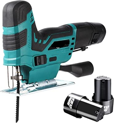 Mini Sierra de Mesa, Sierra de calar inalámbrica de 12V, sierra de calar eléctrica portátil, minisierra de registro recargable, corte de madera, carpintería portátil con batería(Two battery)