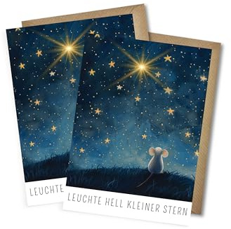 WBdesignz 2er-Set Trauerkarten – Leuchte hell kleiner Stern -Grußkarte mit Maus & Sternenhimmel – Beileidskarte mit liebevoller Illustration - mit Umschlägen (DIN A6)