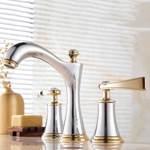 XJTNLB Robinet Lavabo Salle de Bain 3 Trous Retro Mitigeur Lavabo Vintage Chrome Robinet Lave Main Eau Chaude et Froide Double Poignée