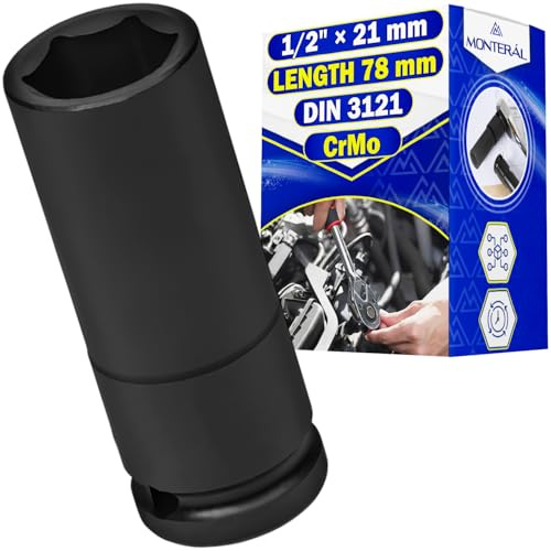 Llave de Vaso de Impacto 1/2 x 21 mm DIN 3121 - Hexagonal Llave Vaso 78 mm | Fabricado en Acero Aleado al Cromo Molibdeno CrMo - MONTERAL