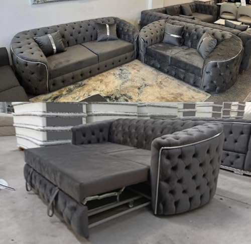 Luxury Product Toronto 3 + 2 Seater Sofa Set, Steel Grey Jumbo Cord, Modern Chesterfield Style with Silver Strip, Indoor Living Room Furniture, 190x90x90 cm (2 seater + 3 seater sofabed)