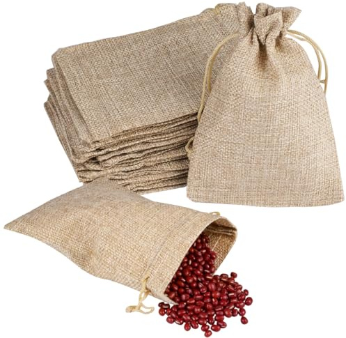 KineticKraft jutesäckar med dragsko, 24 stycken jutesäckar små 10 x 14 cm | linnepåsar, påsar för fyllning, återanvändbara, för smyckespåsar, bröllopspresenter, gör-det-själv-hantverk, fest