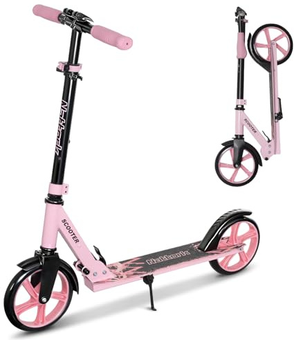 Nattork Scooter für Erwachsene & Jugendliche - Höhenverstellbarer Klapproller mit großen, stabilen Rädern für eine Glatte Fahrt, Leichtgewicht, Pendler-Roller mit Handbremse und Federung