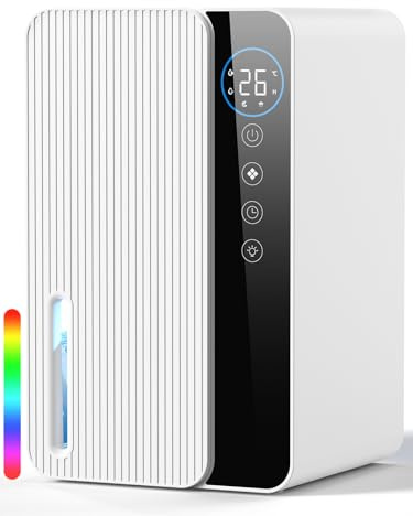 Deumidificatore elettrico 1800 ml, piccolo deumidificatore per camera da letto e bagno, 22,5 W, deumidificatore silenzioso con modalità sleep, timer, spegnimento automatico (720 ml/giorno)
