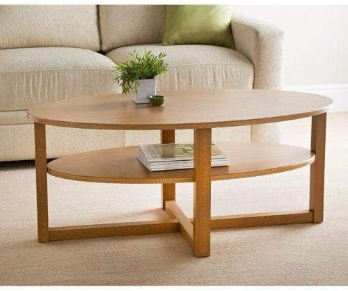 Milton Contemporary Oak Finish Oval Shaped Coffee Table With Undershelf Center Table
