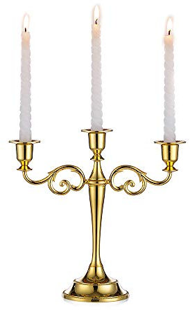 Sziqiqi Gold metal candle holder 3-arms candle stand 27cm tall wedding event candelabra candle stick, Gold