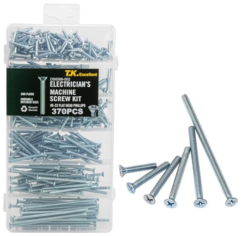 T.K.Excellent #6-32 Kit di viti a testa cilindrica piatta Phillips, per elettricista, 370 pezzi