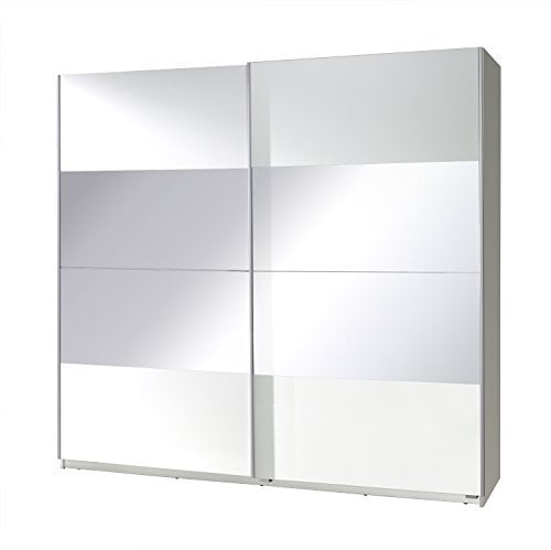 Kleiderschrank mit Spiegel Schrank Garderobe Zweitürenschrank Schwebetürenschrank Schwebetüren 2-Türig Corse II (Weiß)