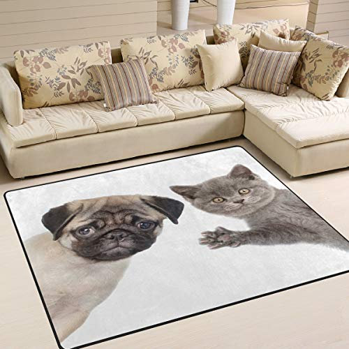 Use7 Hipster Teppich mit Mops-Motiv, für Wohnzimmer, Schlafzimmer, 160 x 122 cm