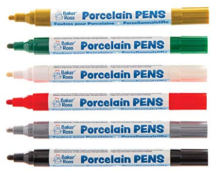 Baker Ross Christmas Porcelain Paint Pens, Festive Arts and Craft (Pack of 6)