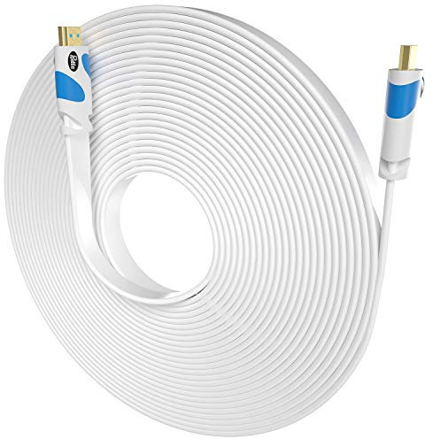 Postta Flat HDMI Monitor Cable 50 Feet 4K HDMI2.0 Cable Support 4K(2160P),3D,1080P,Ethernet,Audio Return(White-Pale Blue)
