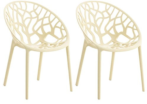 CLP 2er Set Gartenstühle Hope Kunststoff I Stapelstühle wetterfest und UV-beständig I Outdoorstühle pflegeleicht I Sessel für draußen, Farbe:Creme