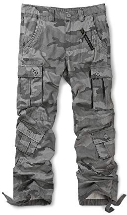 Aeslech Mens Camo Cargo Work Combat Trousers Army Military Camouflage Trousers with 8 Pockets Z Grey 42