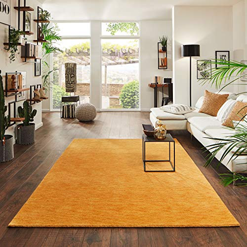 Steffensmeier Gabbeh Teppich Jaipur | Wolle, Gold, Größe: 90x160 cm Kurzflor Teppich für Wohnzimmer Handloom