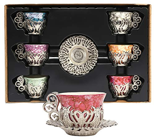 Alisveristime Juego de 12 platillos de porcelana para café turco griego árabe (plata)
