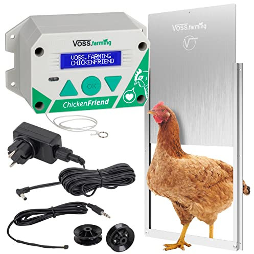 VOSS.farming Set ChickenFriend automatische Hühnertür mit Hühnerklappe 220 x 330mm, Türöffner für Hühnerstall
