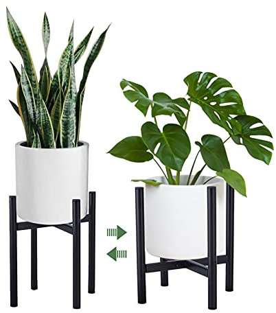 O'woda Support de pot de fleurs réglable en métal moderne pour une utilisation en intérieur et en extérieur, largeur réglable de 21 cm à 38 cm, noir